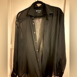 Zara oversized black sheer button down collared shirt